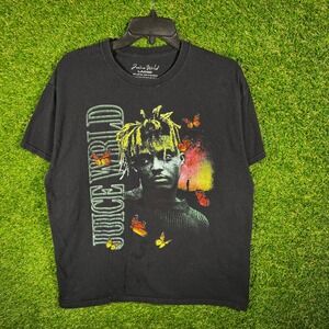 Juice Wrld Butterfly Graphic T-Shirt Mens Large Black Short Sleeve Crewneck